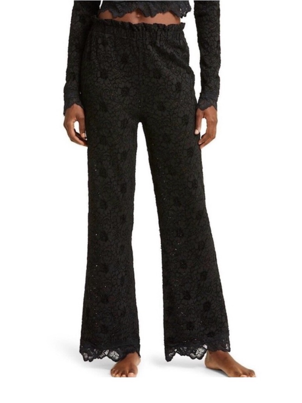 Free People Black Cloud Ride Lace Pajama Pants size S